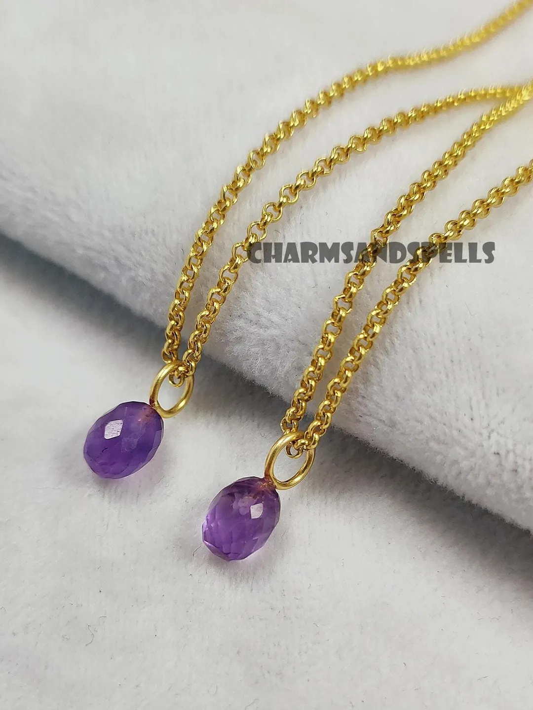 Purple Amethyst Pendant Necklace, Gold Plated Dainty Crystal Jewelry, Romantic Gift for Her