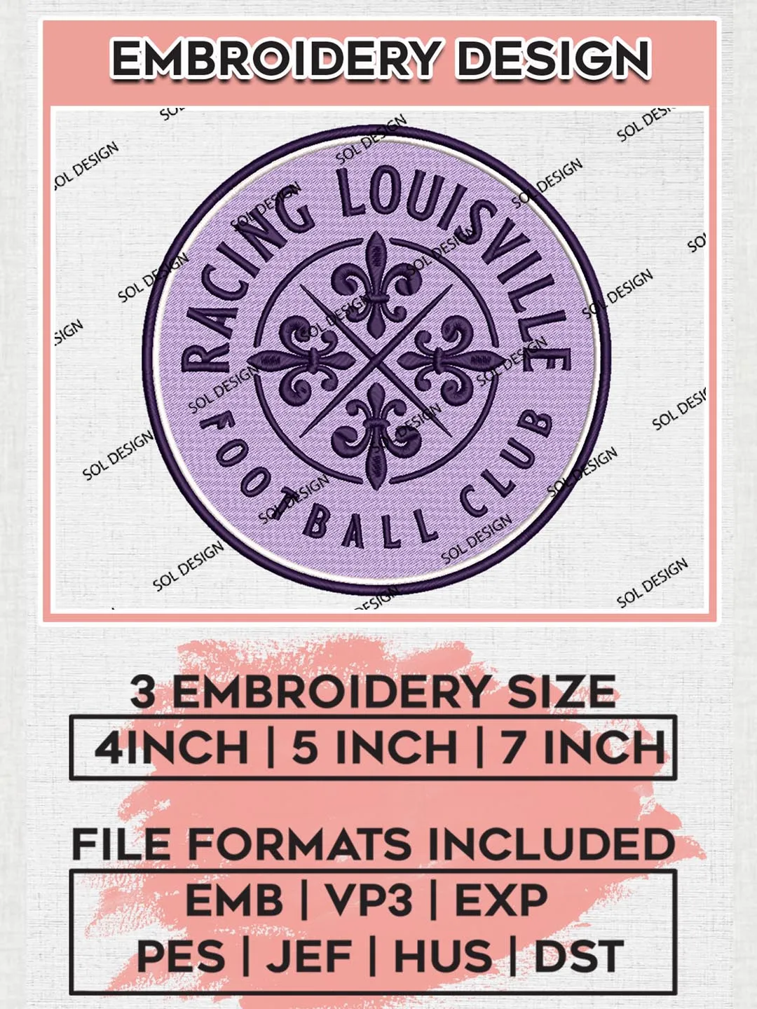 NWSL Racing Louisville FC Logo Embroidery Designs, NWSL Racing Louisville FC Machine Embroidery Design, Football Team Logo Embroidery Files, NWSL Team, 3 sizes, Machine embroidery Files, Digital Download