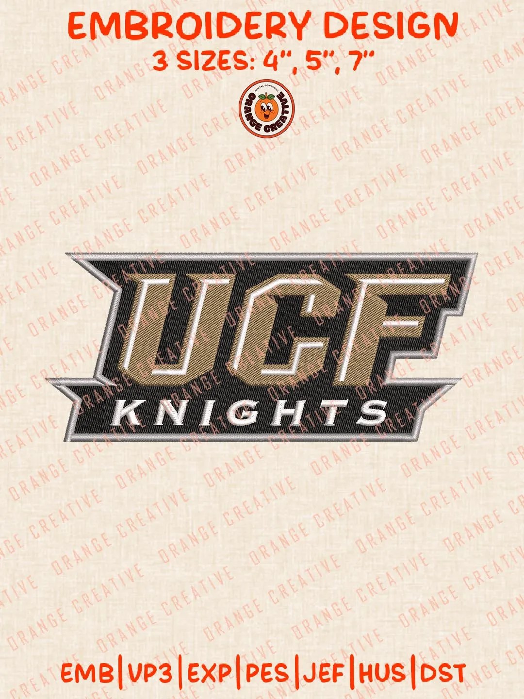 NCAA UCF Knights Text Logo Embroidery Design, NCAA Team Logo Embroidery Design, Machine Embroidery Design File, 4 Sizes, Custom Size, Digital Download
