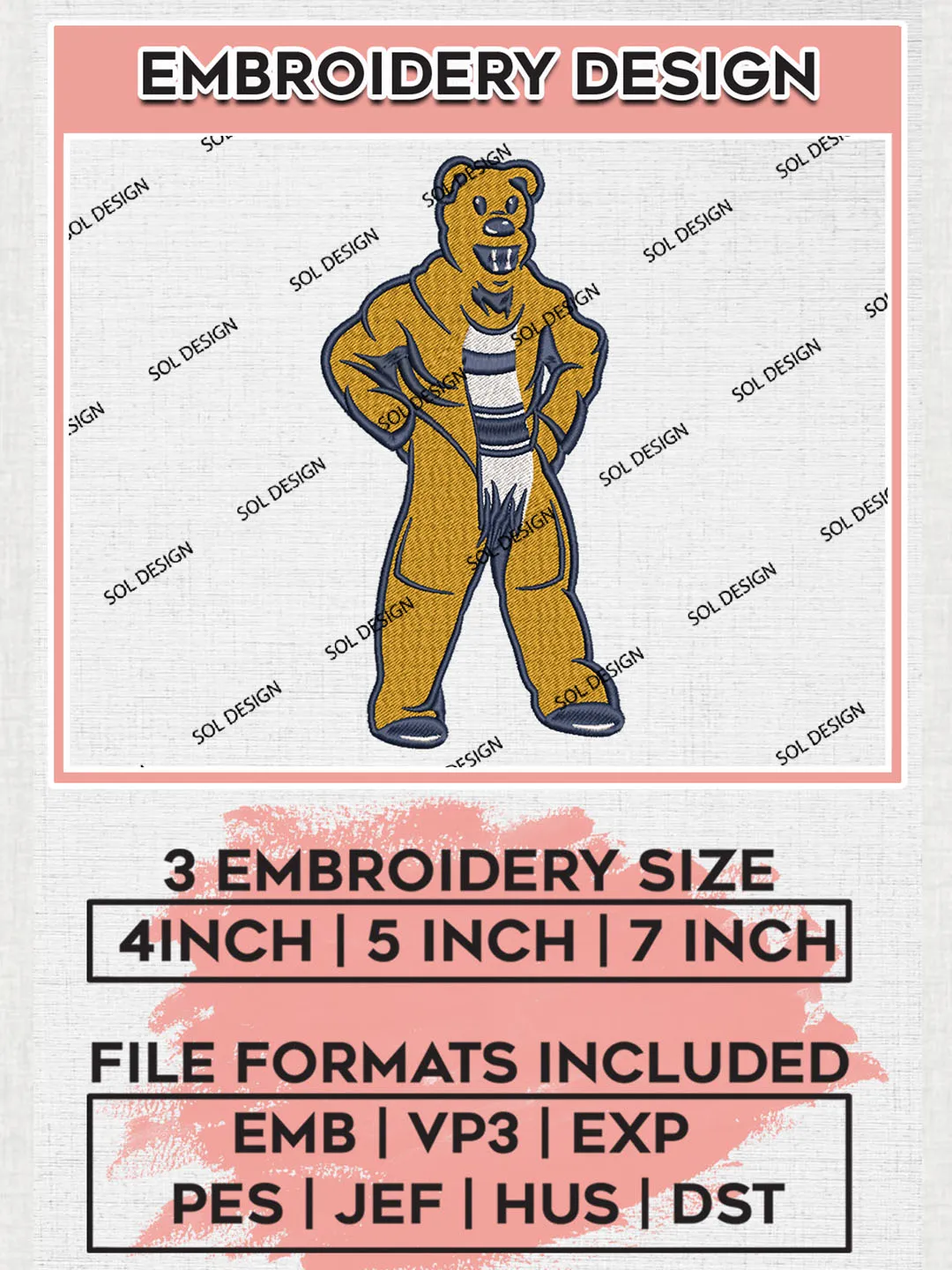 Penn State Nittany Lions College Football Team Mascot Logo Embroidery Design Files, NCAA Penn State Nittany Lions Machine Embroidery, NCAA Teams, Game Day, 3 sizes, NCAA Machine embroidery designs, Digital Download