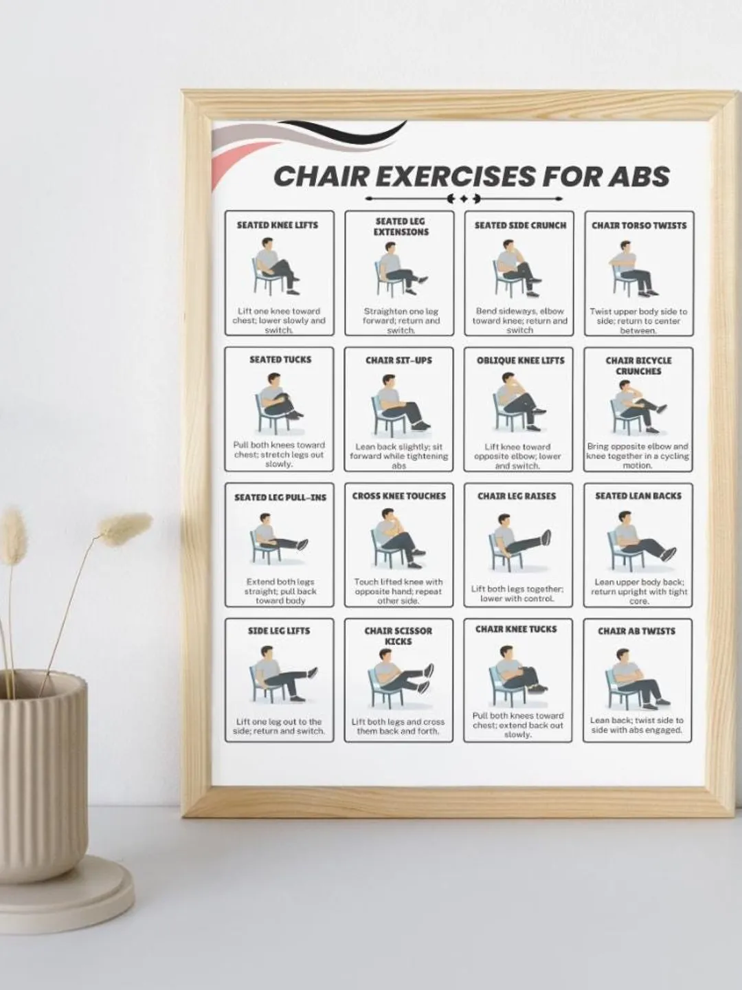 Printable Chair Exercises for Abs, Mens Chair Exercise Poster, Chair ...