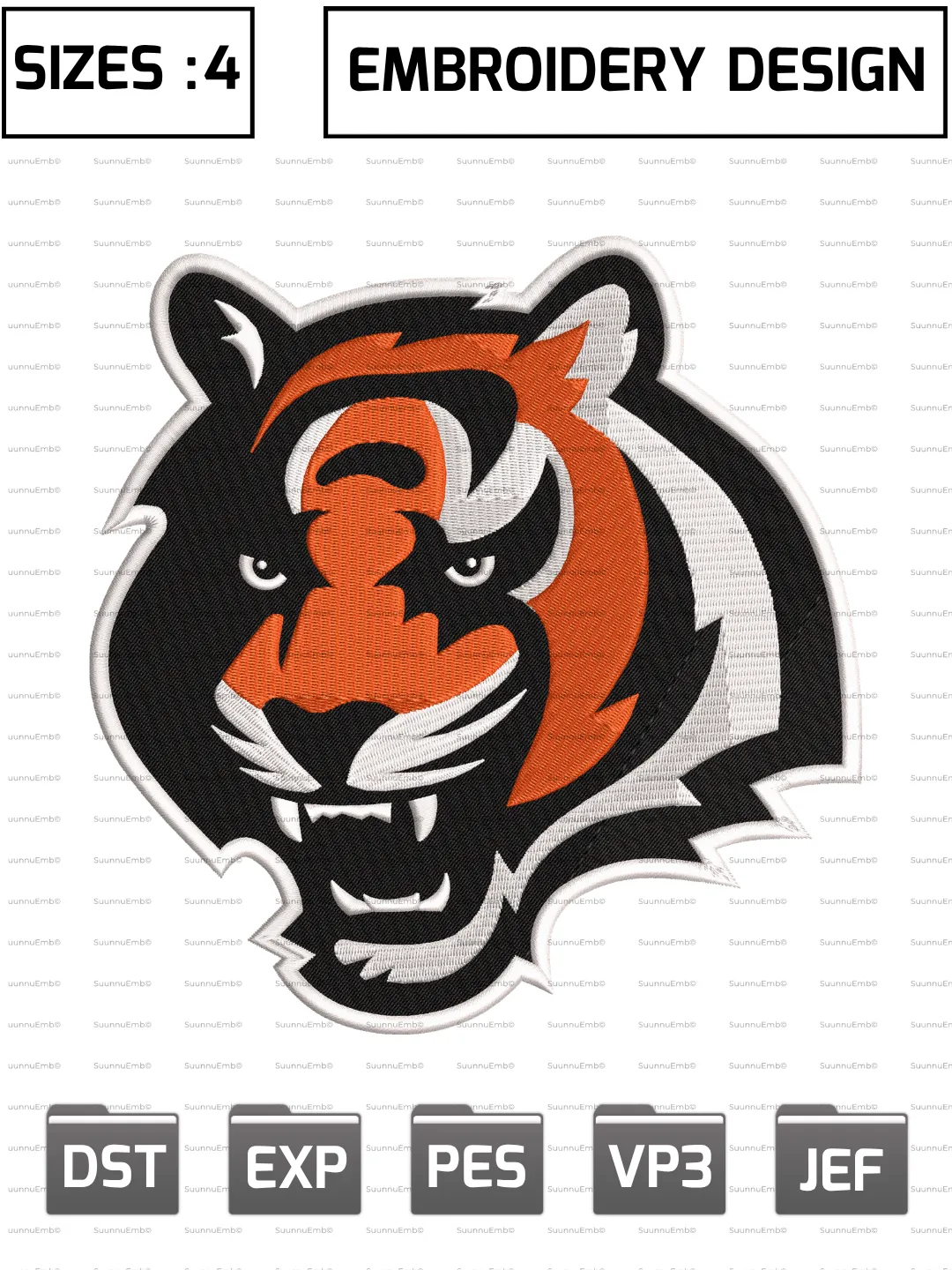 Cincinnati Bengals Alternate Logo Embroidery Design,NFL Logos Embroidery Design,NFL Teams, Machine Embroidery Design File,4 Sizes, Digital Download