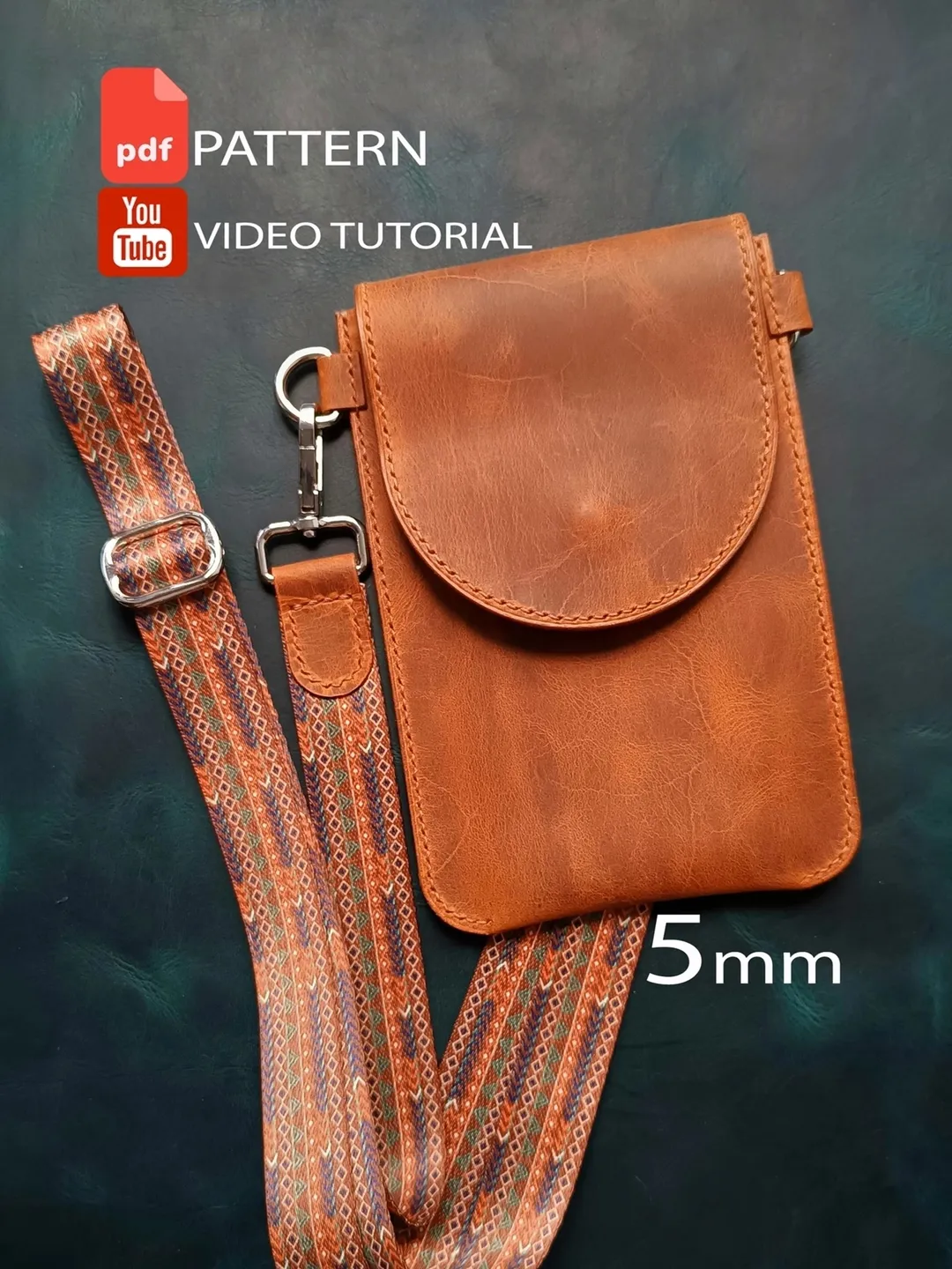 PDF Pattern Phone bag - Pattern of a small women's leather bag in PDF format - Download PDF and video tutorial. Punch pitch 5 mm.
