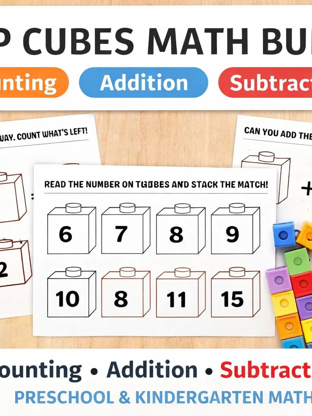Snap Cubes Math Bundle | Counting 1-20, Addition & Subtraction ...