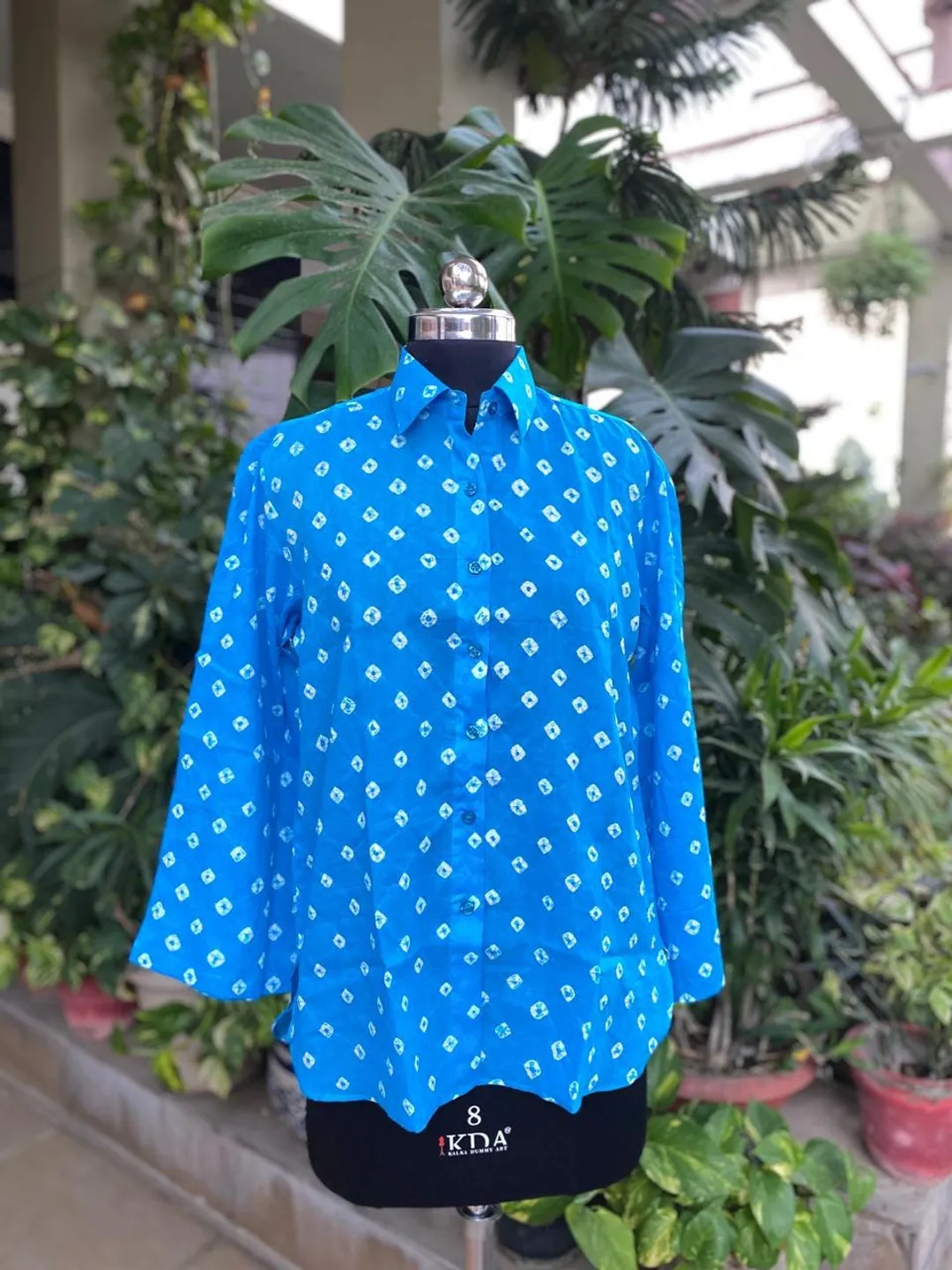 Blue Bandhani Cotton Shirt for Women | Handmade Indian Tie Dye Button Down Top