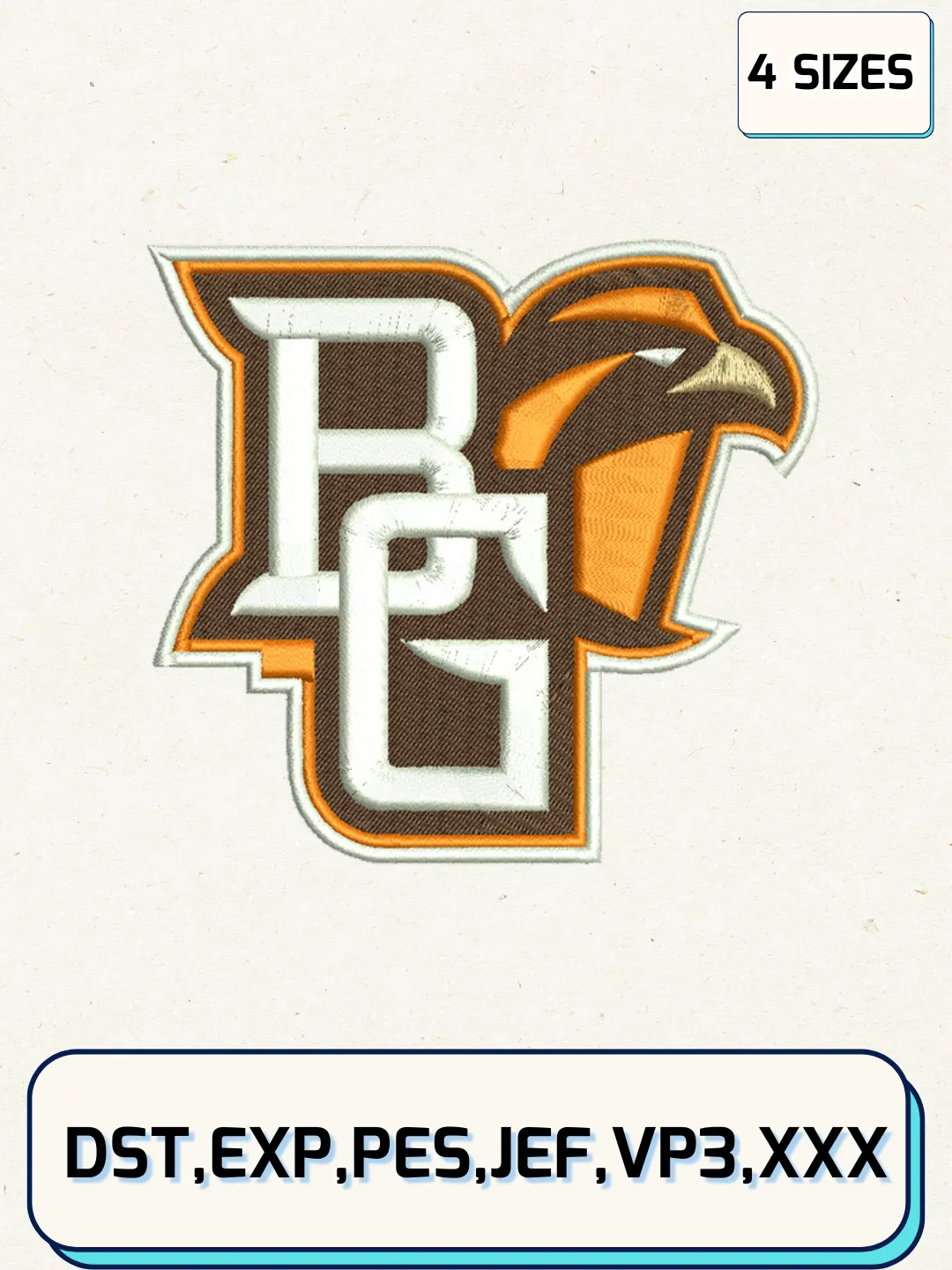 Bowling Green Falcons Embroidery Design Files, NCAA Logos Embroidery Designs, Machine Embroidery Files, 4 Sizes