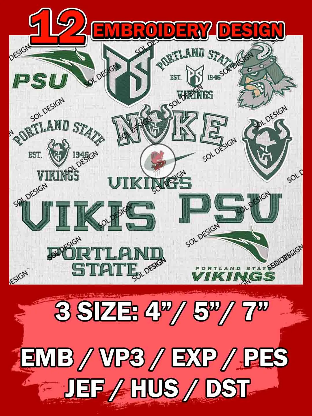 12 NCAA Portland State Vikings Bundle Embroidery Files, NCAA Portland State Vikings Team Bundle Embroidery Designs, NCAA Teams, National College Football Team 3 sizes, NCAA Portland State Machine Embroidery, Digital Download