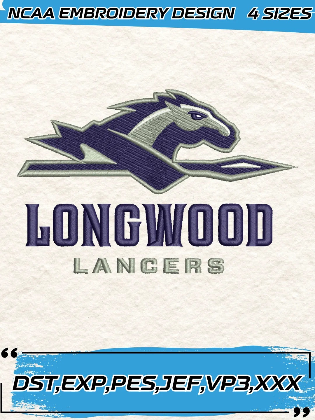 Longwood Lancers Logo Embroidery Design,NCAA Logo Embroidery Design,Machine Embroidery Design File,4 Sizes, Digital Download
