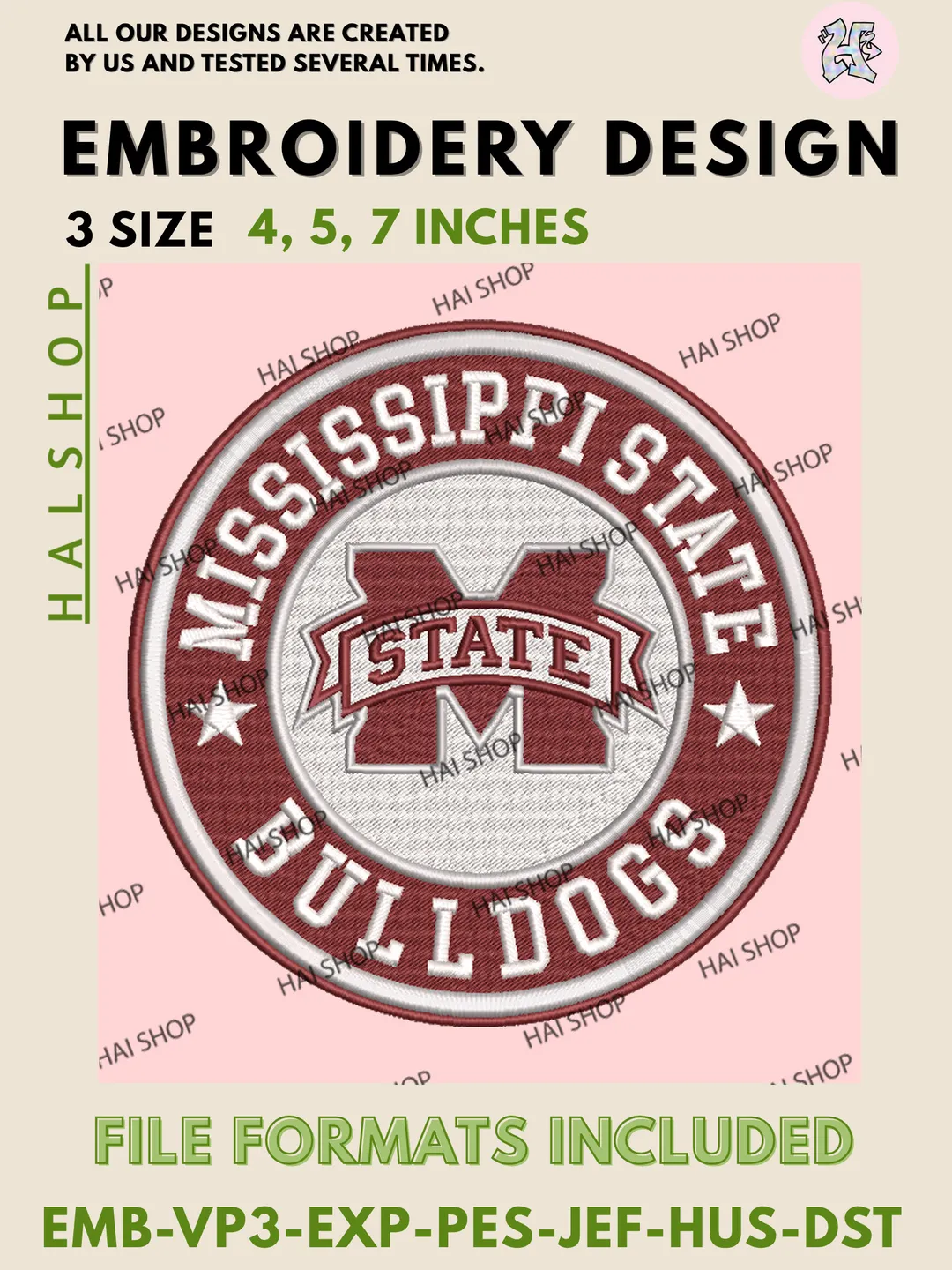 NCAA Mississippi State Bulldogs Mascot Bulldog Logo Machine Embroidery Design, College Team Embroidery Files, Digital Download