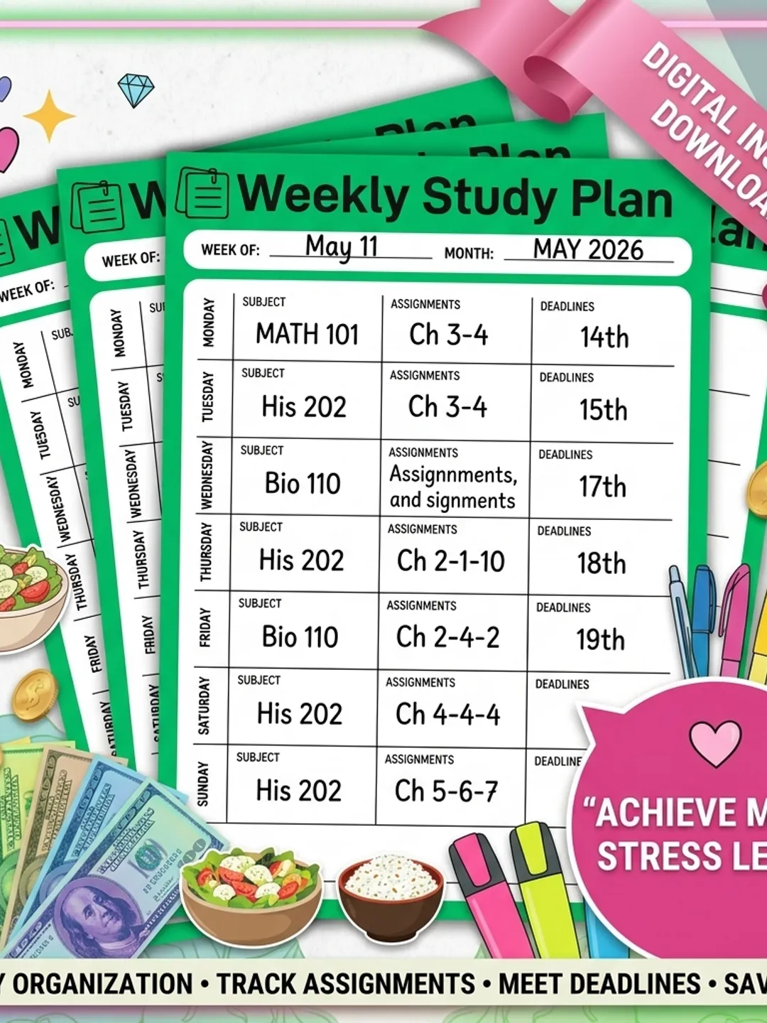 Weekly Study Plan Digital Download