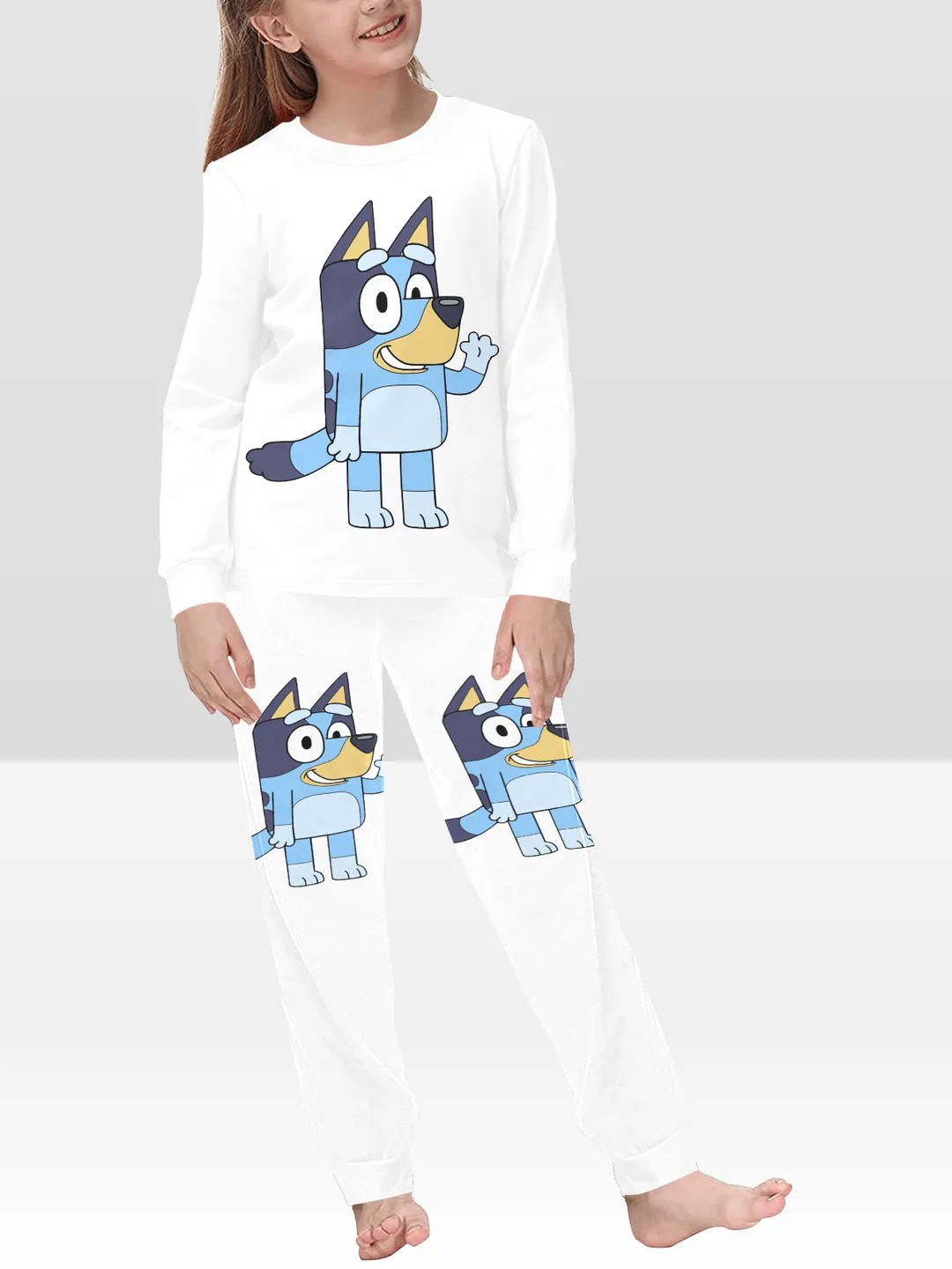 Pyjama Bleu Bluey à Manches Longues Pour Filles - Ensemble Nuit Confortable Avec Motifs Bluey