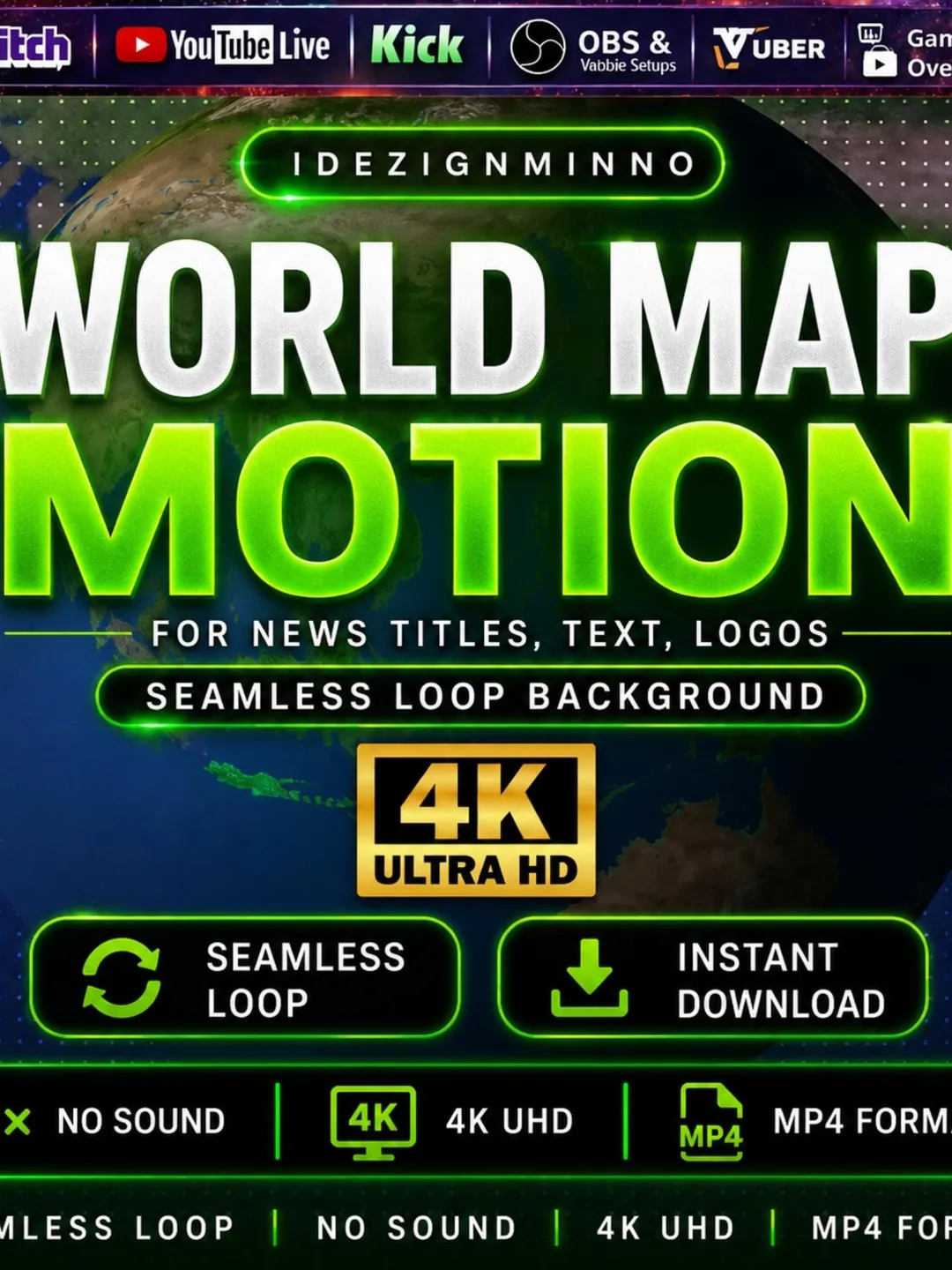 World Map Motion Animated Background Loop MP4 | Seamless News Intro for ...