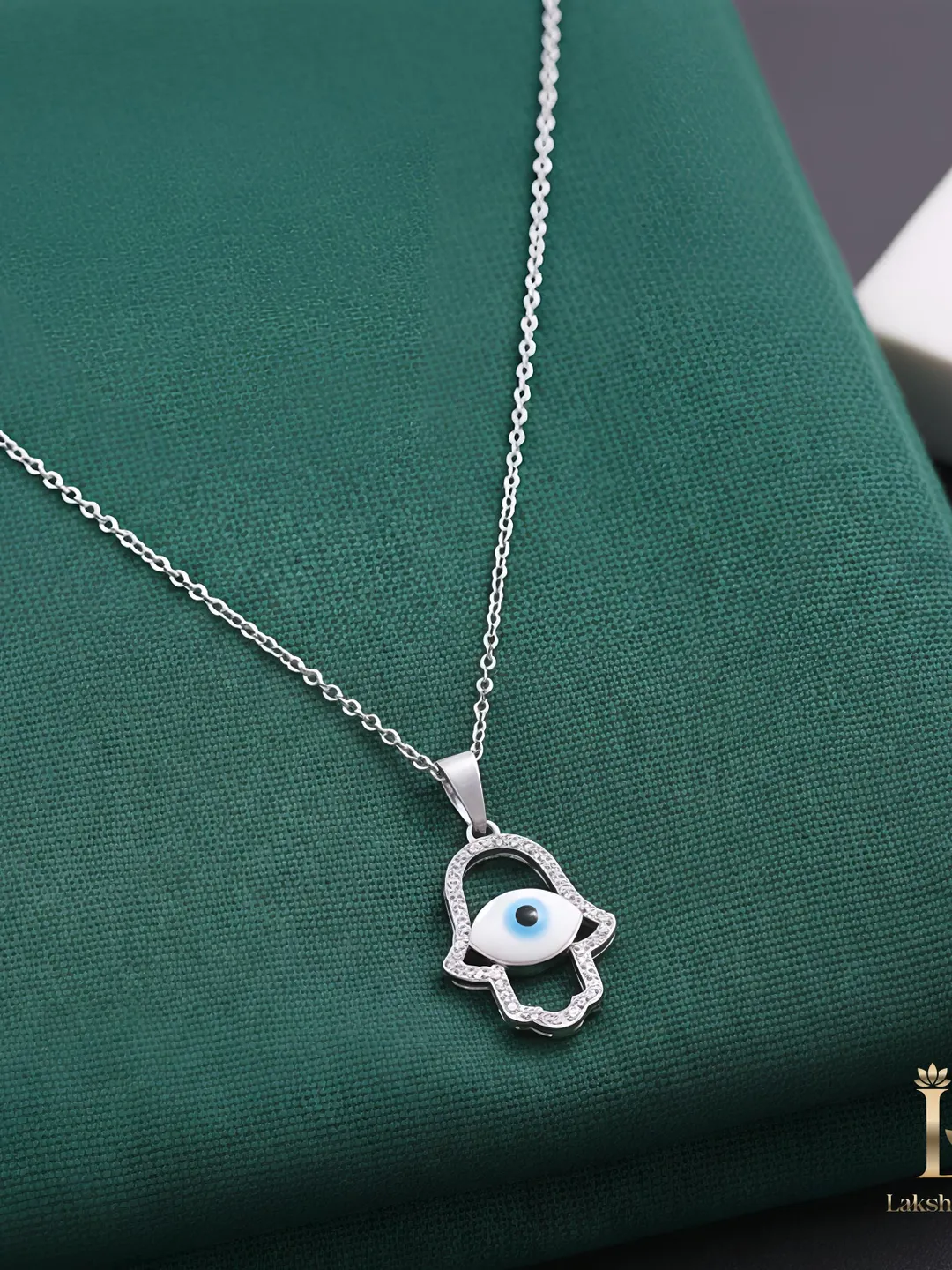 Hamsa Hand Evil Eye Necklace in Stainless Steel • Silver Protection Pendant • Nazar Jewelry for Her • Waterproof Minimalist Necklace