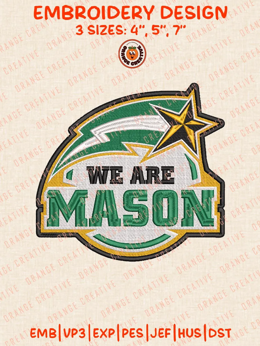 We Are Mason Embroidery Design, NCAA George Mason Patriots Team Logo Embroidery Design, Machine Embroidery Design File, 4 Sizes, Custom Size, Digital Download