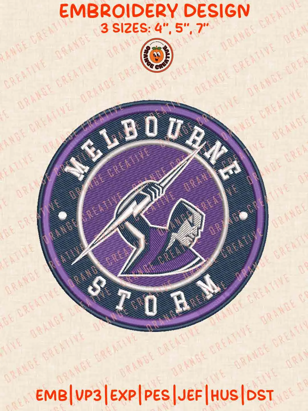 Melbourne Storm Rugby Logos Embroidery Design, NRL Team Machine Embroidery Digitized Pes File, 4 Sizes, Custom Size, Instant Download