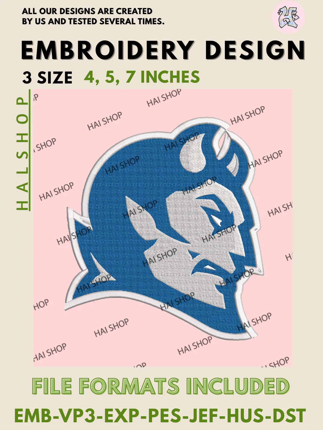 NCAA Central Connecticut Blue Devils Team Mascot Logo Machine Embroidery Design Files, CCSU Blue Devils College Team Logo Embroidery, NCAA Machine Embroidery Designs, Digital Download