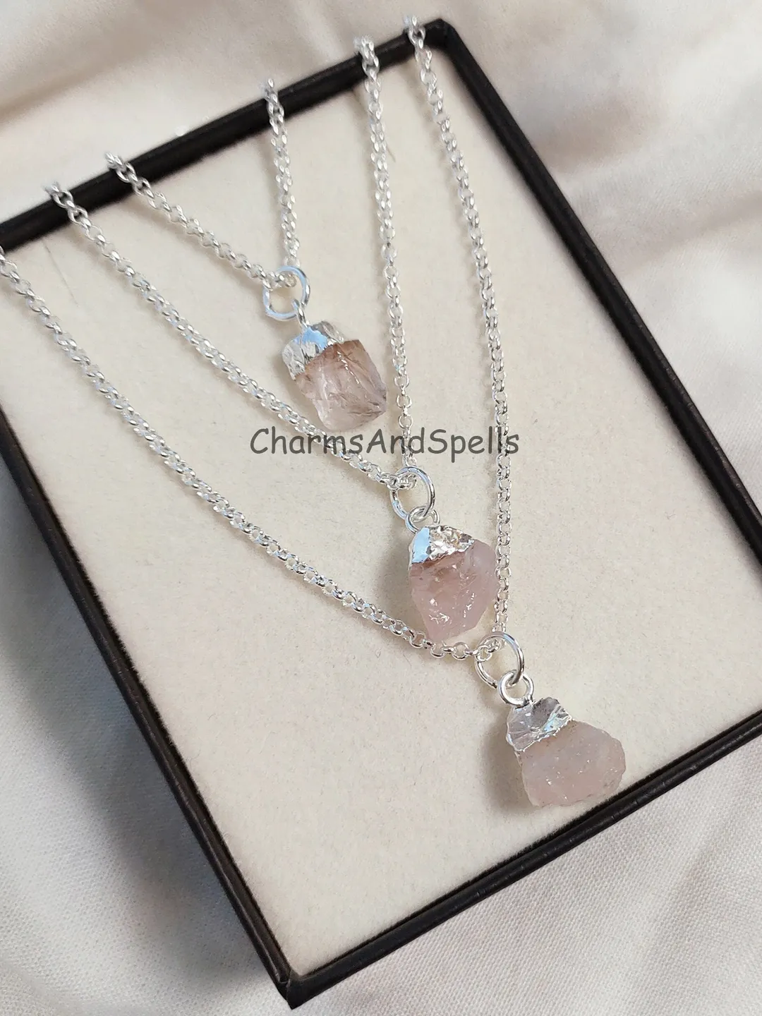 Raw Rose Quartz Necklace – Natural Pink Gemstone Pendant – 14K Gold Plated Necklace - Summer Jewelry - Gift For Her