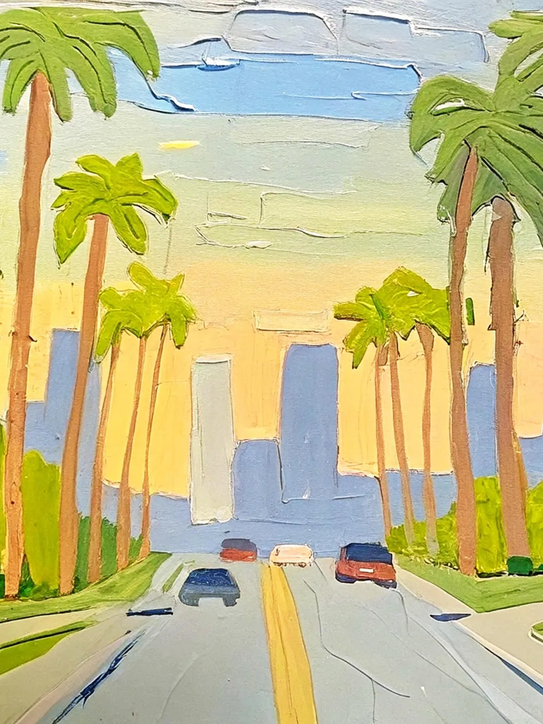 Los Angeles Painting Street Original Art Impasto Scene Sunset Boulevard Impressionist Oil Painting Palm Trees Car Cityscape Art Gift