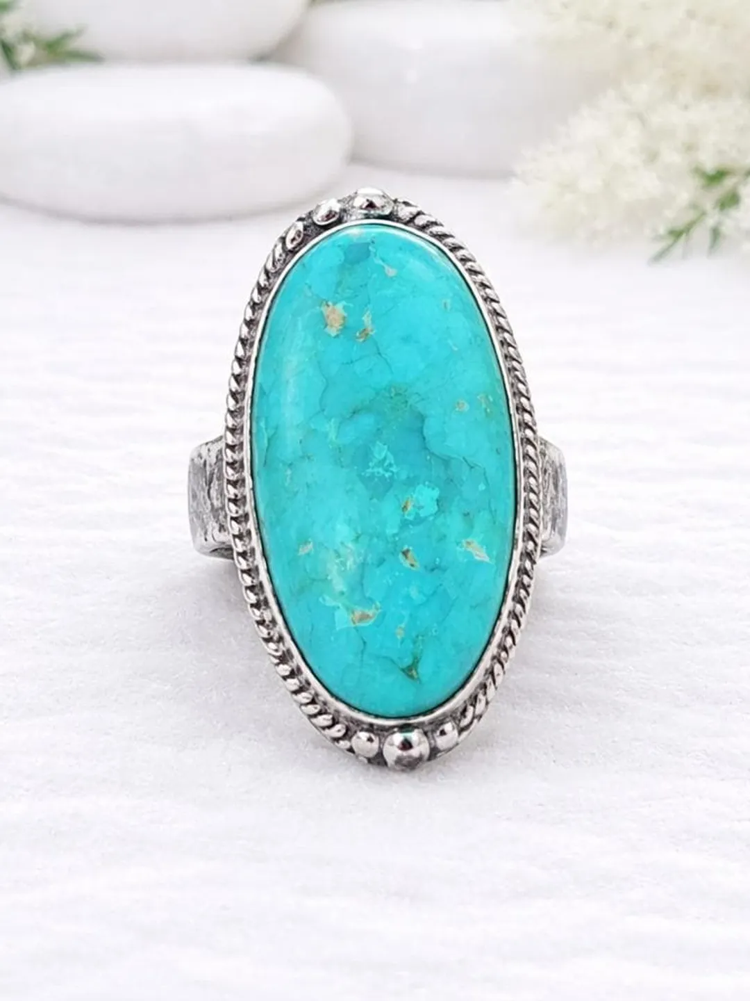 Oval Turquoise Statement Ring | Handmade Sterling Silver Boho Jewelry