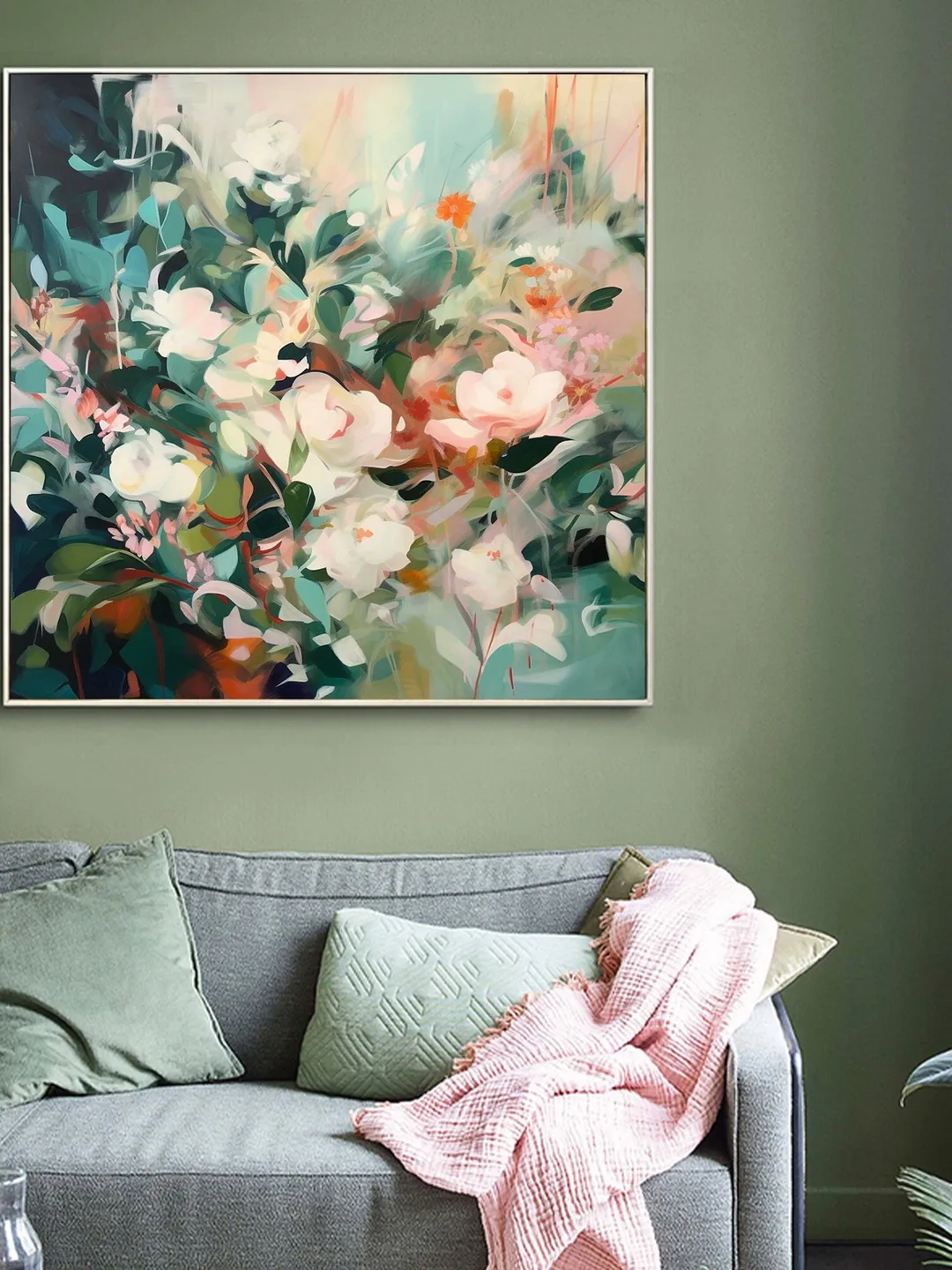 Large Original Flowers Oil Painting On Canvas, Abstract Blooming Flowers Painting, Boho Wall Art, Custom Painting, Living room Home Decor