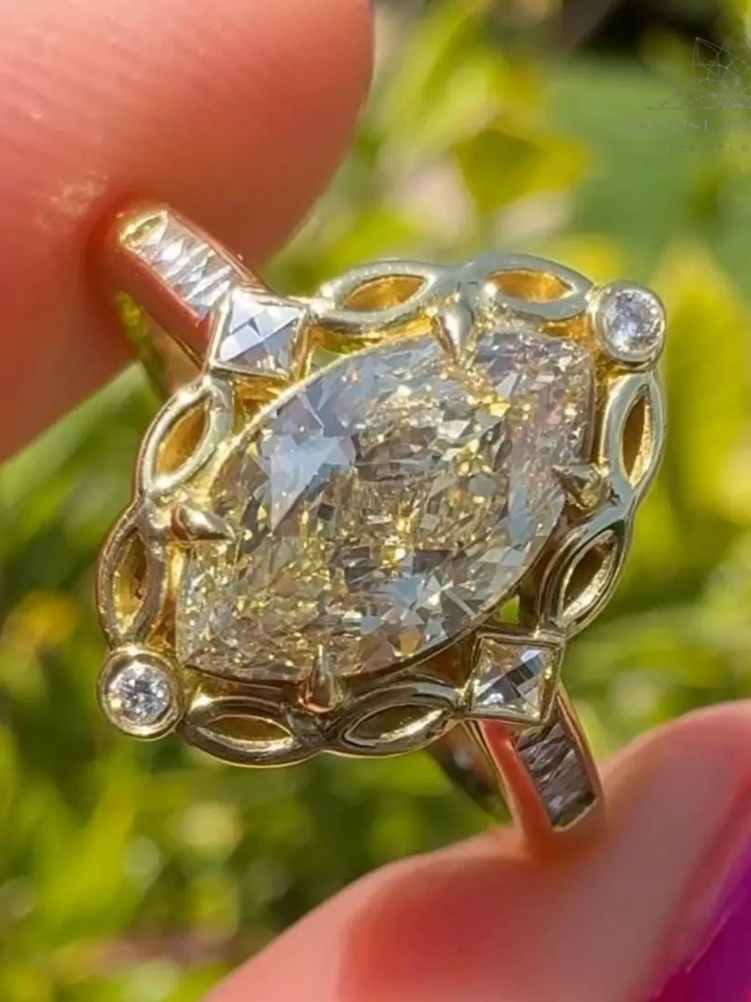 Art Deco Canary Yellow Marquise Cut Moissanite Engagement Ring Filigree ...