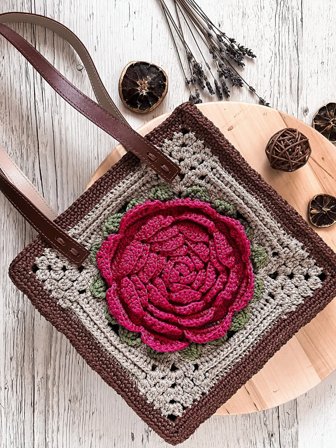 Tote bag with motifs, market bag, crochet tote, shopper, square bag, granny squares, cottagecore