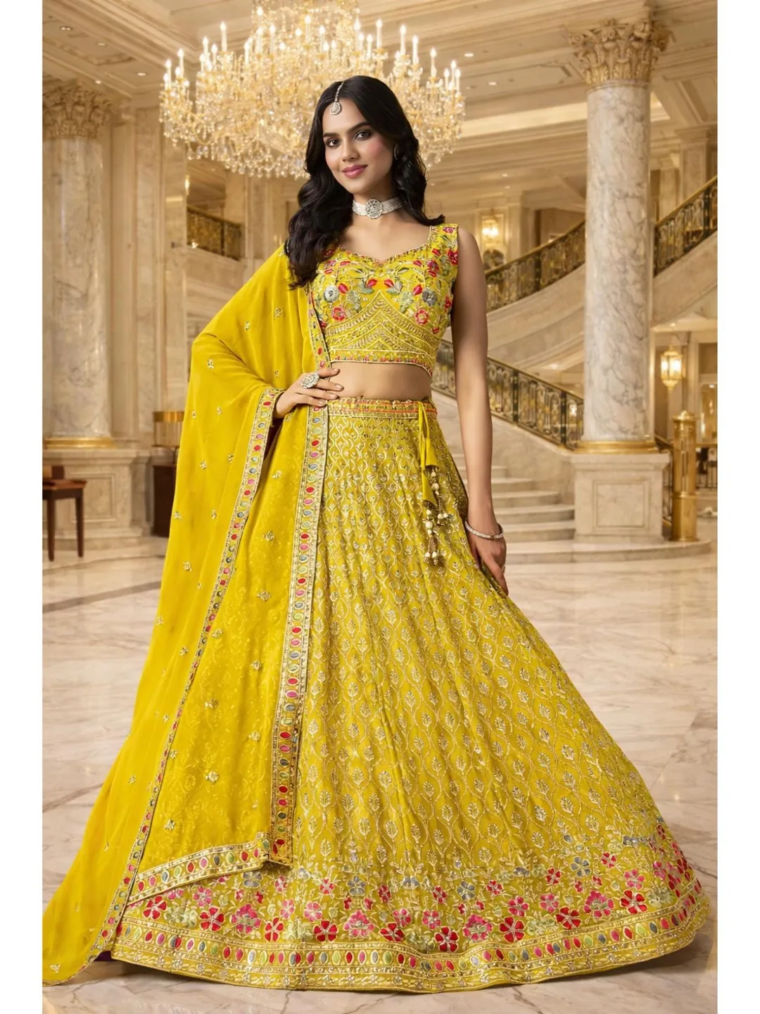 Yellow Lehenga Choli For Women: Indian Wedding Wear, Embroidery Sequins Ready To Wear