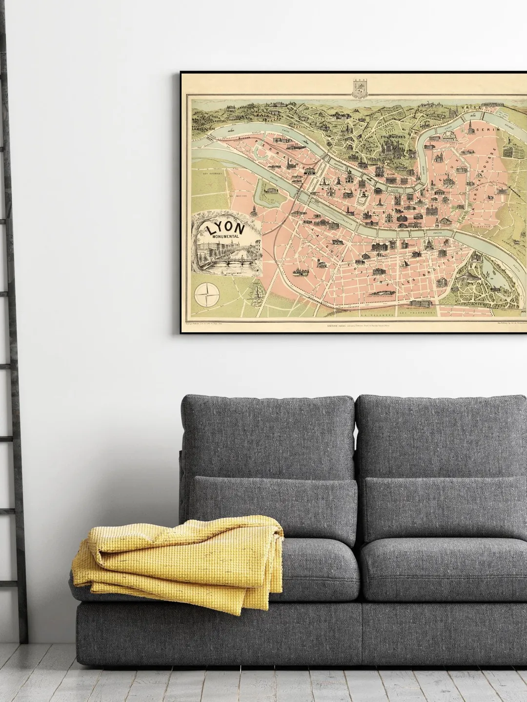 Vintage Lyon France Map Print | 1894 Wall Art