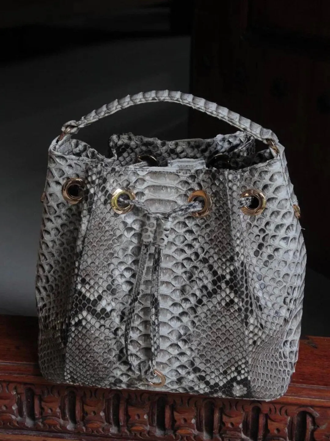 Python Color Bag Woman Genuine python skin grey bucket crosshandle bag/ designer women purse ...