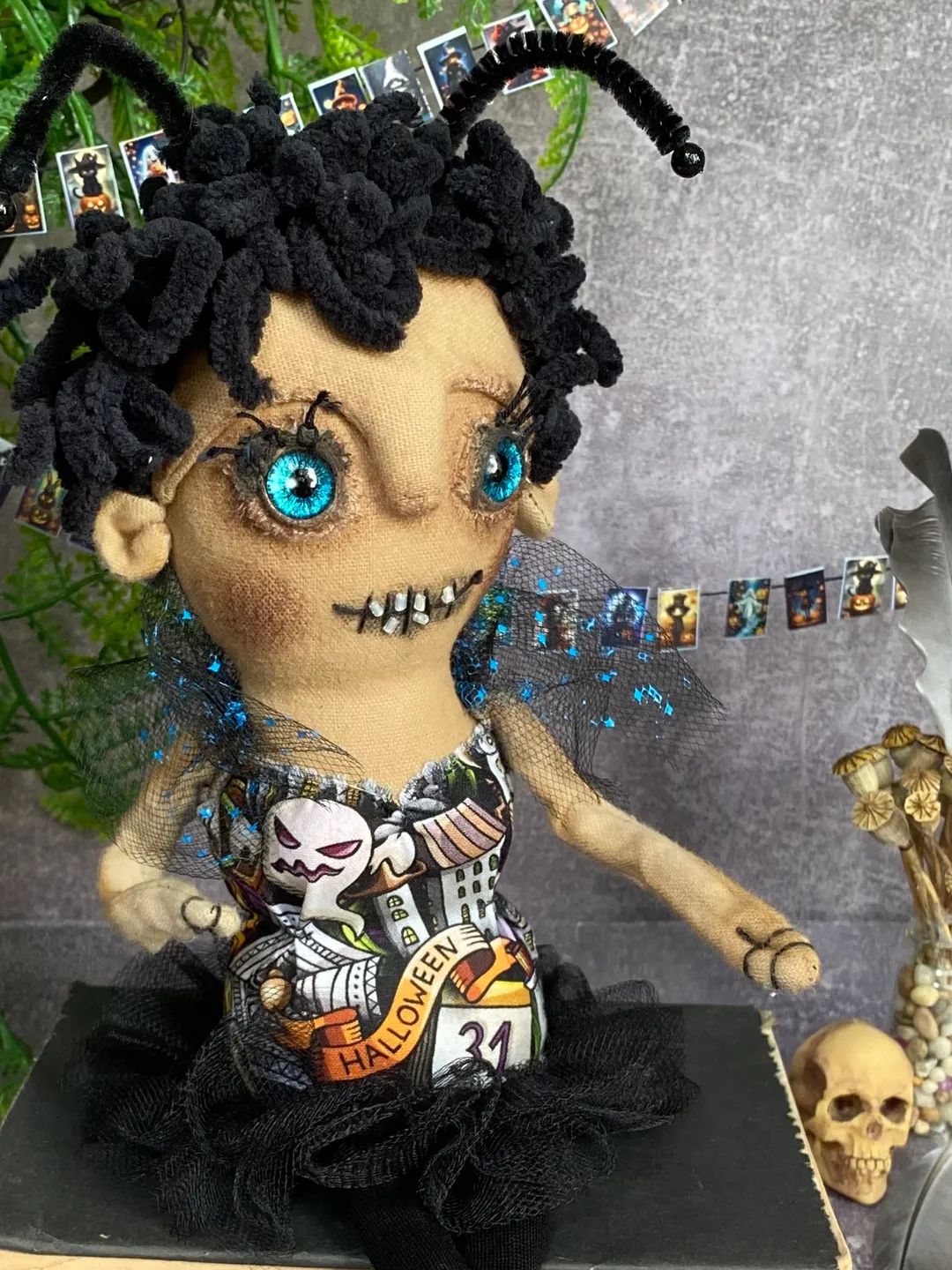 cute creepy halloween doll handmade .