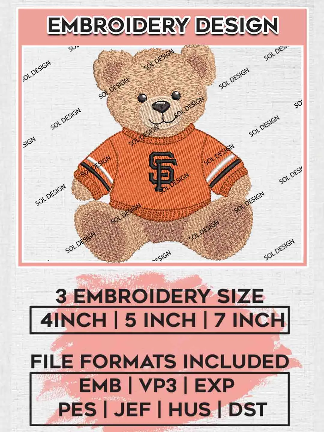 San Francisco Giants Teddy Bear Embroidery Designs, Vintage Sport Bear Baseball Embroidery Design Files, MLB Giants Team, Cute Teddy Bear Embroidery, MLB San Francisco Giants Embroidery, Digital Download
