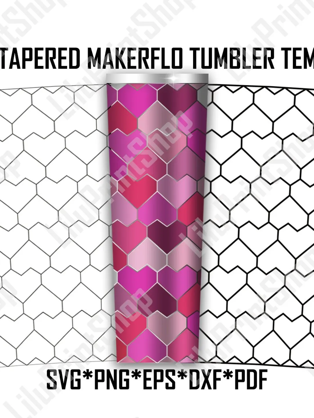 Heart tangram Tumbler template SVG for 20 oz Skinny Makerflo Tapered, Heart burst tumbler for Valentines Day / digital instant download