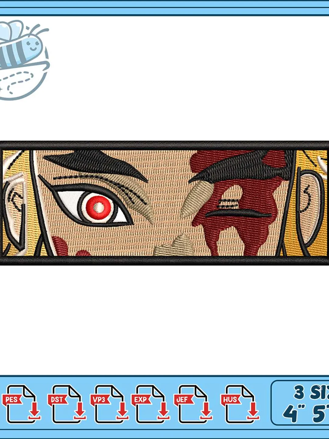 Rengoku Injured Eyes Embroidery Design, Demon Slayer Anime Patch, Rectangle Eye Close-Up Machine Embroidery File