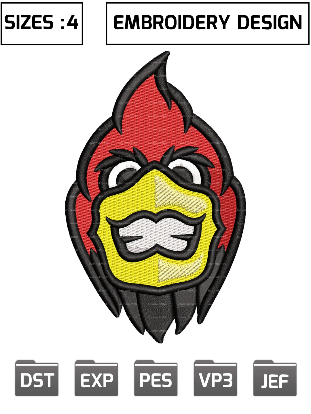 Ball State Cardinals Mascot Logo Embroidery Design,NCAA Logos Embroidery Design,NCAA Teams, Machine Embroidery Design File,4 Sizes, Digital Download