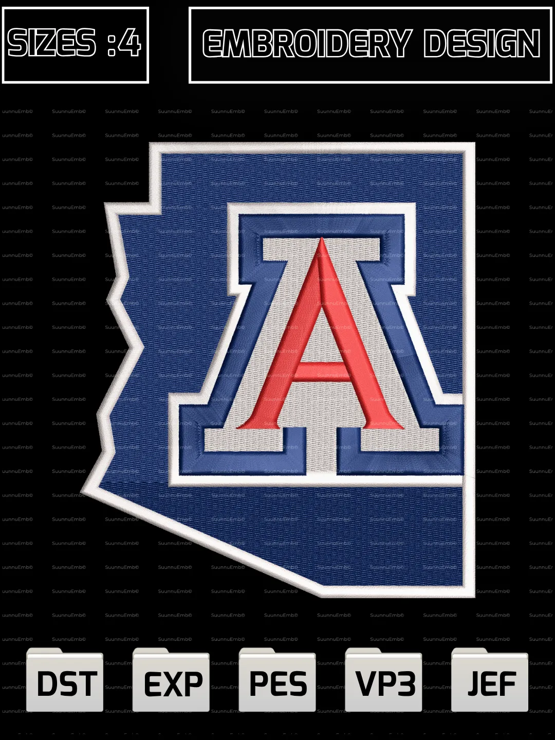 Arizona Wildcats Logo Embroidery Design,NCAA Logos Embroidery Design,NCAA Teams, Machine Embroidery Design File,4 Sizes, Digital Download