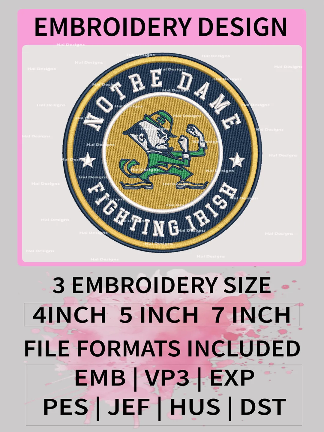 NCAA Notre Dame Fighting Irish Embroidery File, 3 Sizes, 6 Formats, NCAA Machine Embroidery Design, NCAA Logo, NCAA Teams