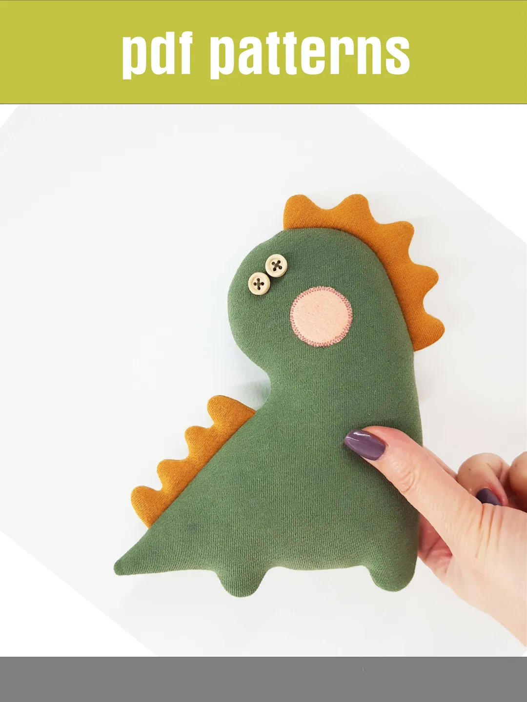 Dinosaur Sewing Pattern PDF, digital tutorial in English, stuffed animal DIY