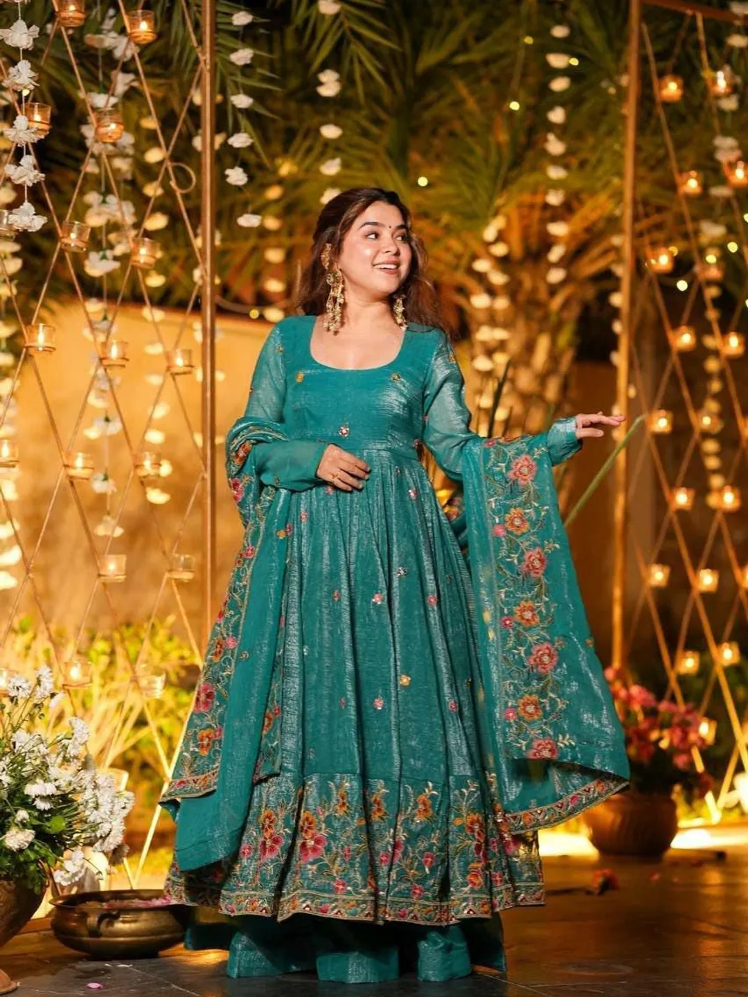 slim fit dress slacks Dark Green Anarkali Suit Set – Boutique Nepal main image 0