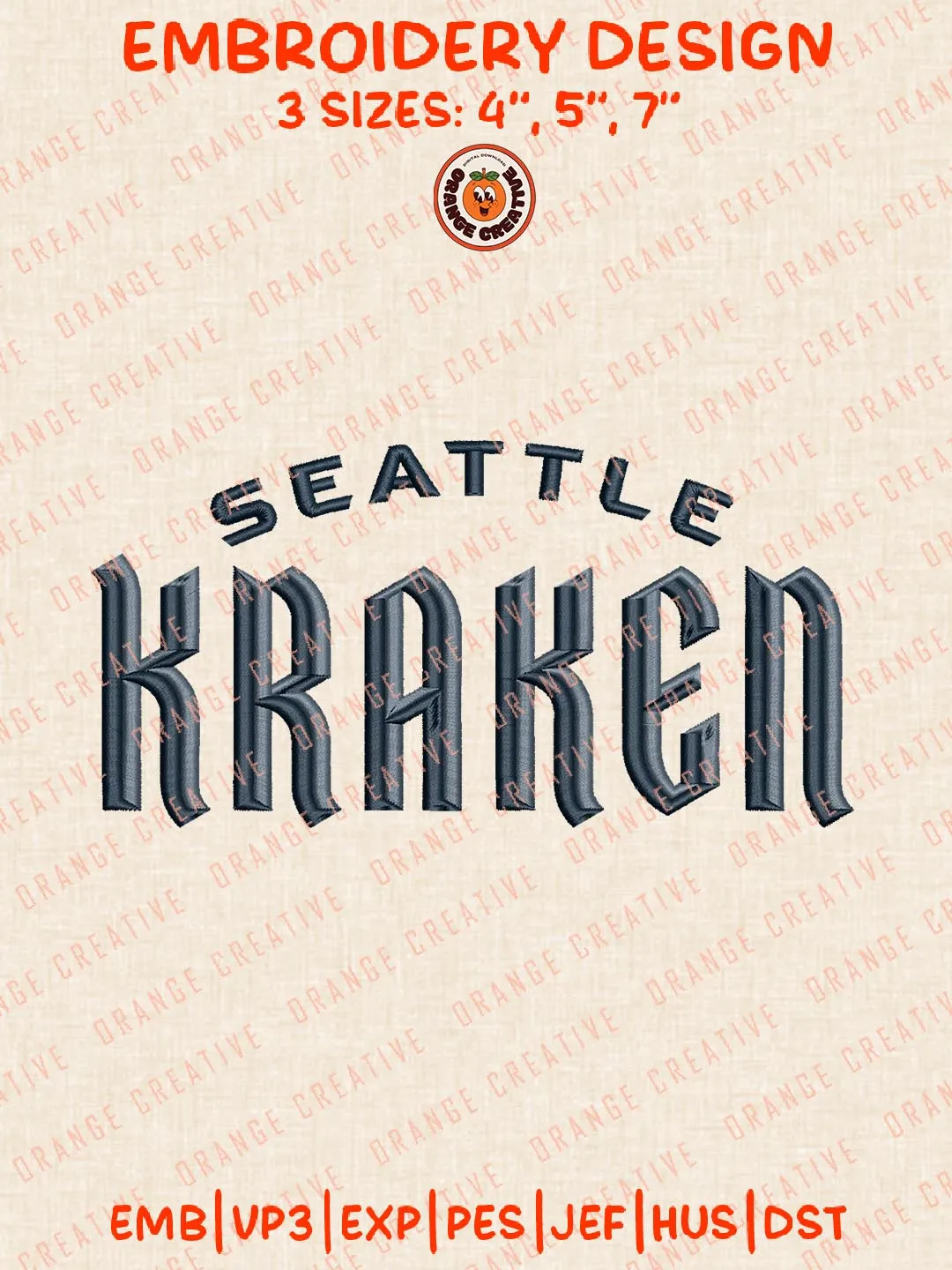 NHL Seattle Kraken Text Logo Embroidery Designs, NHL Team Logo Embroidery Files, Machine Embroidery Design File, 4 Sizes, Custom Size, Digital Download