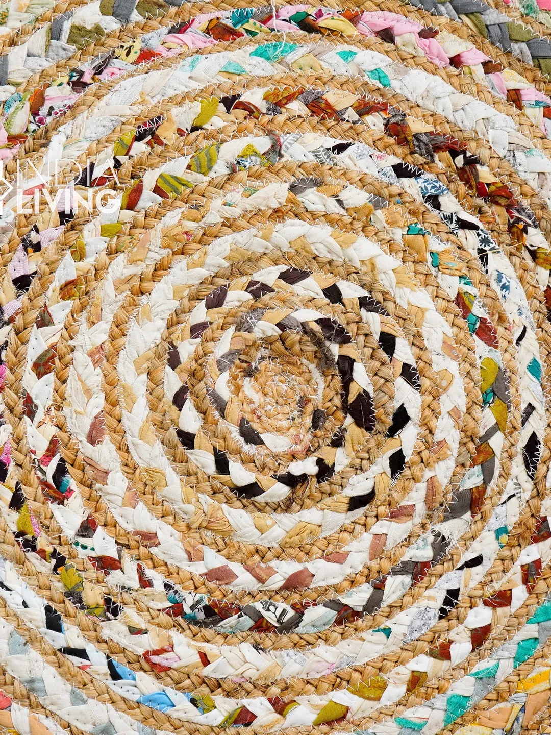 White Chindi Multicolour Rag Braided Boho Rug, Bohemian Jute mat with ...