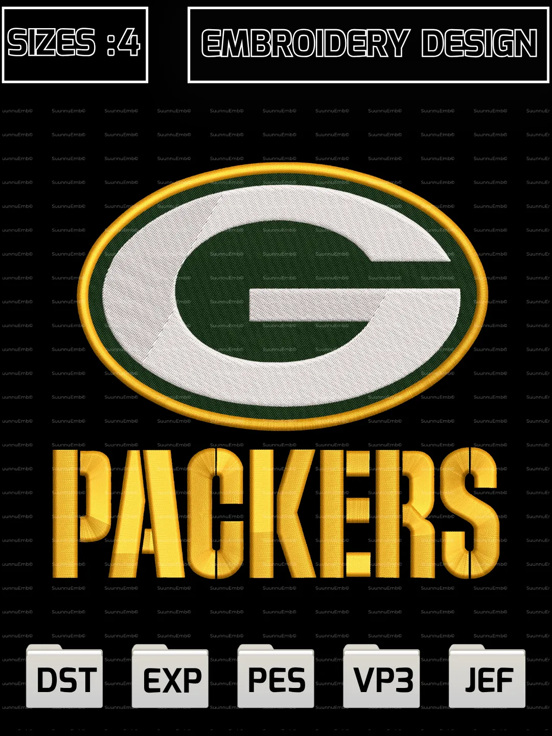 Green Bay Packers Alternate Logo Embroidery Design,NFL Logos Embroidery Design,NFL Teams, Machine Embroidery Design File,4 Sizes, Digital Download
