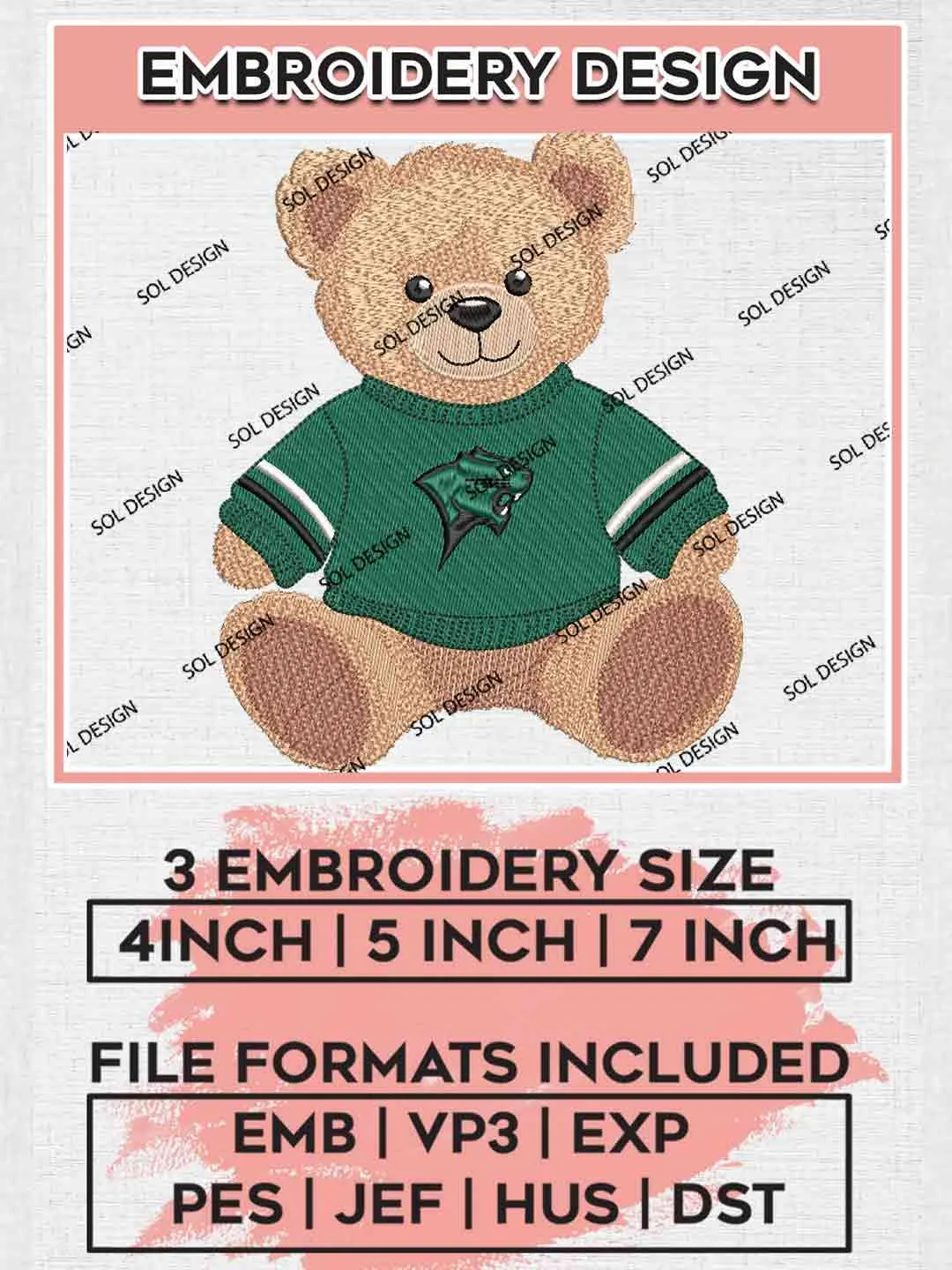 Chicago State Teddy Bear Logo Embroidery Designs, Football Logo Embroidery files, Sport Machine embroidery designs, Instant Download