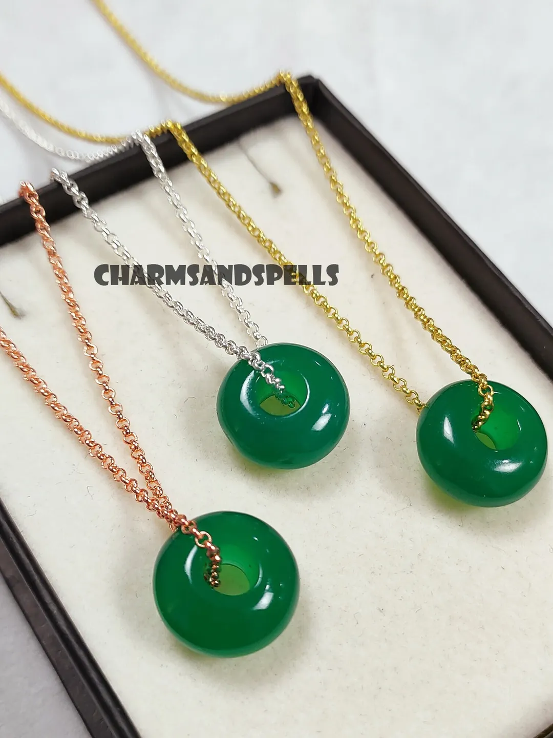 Green Onyx Donut Pendant Necklace, Spinner Ring Jewelry, Boho Crystal, Gift For Her