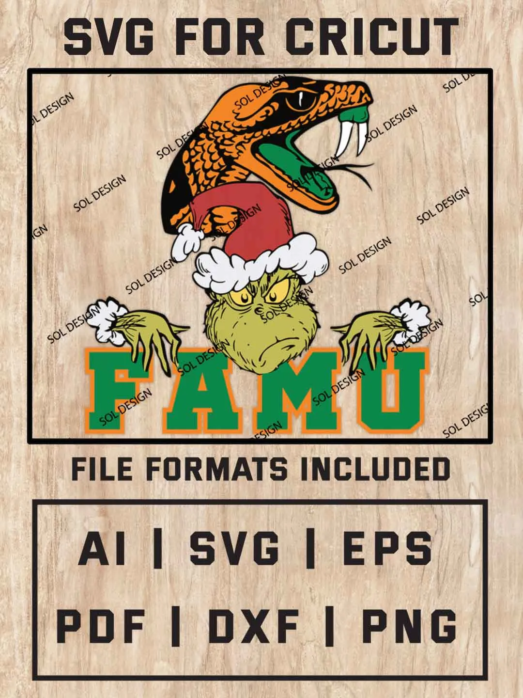 Grinch Florida A&M Rattlers SVG, NCAA SVG Design, NCAA FAMU Rattlers SVG, NCAA Rattlers Cricut, Christmas Svg, Grinch svg, Digital Download
