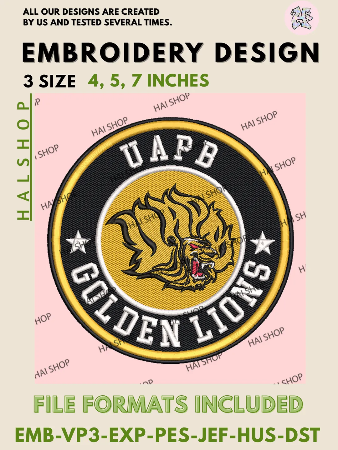 Arkansas-Pine Bluff Golden Lions Embroidery Design, NCAA Logo Machine Embroidery File, Digital Download