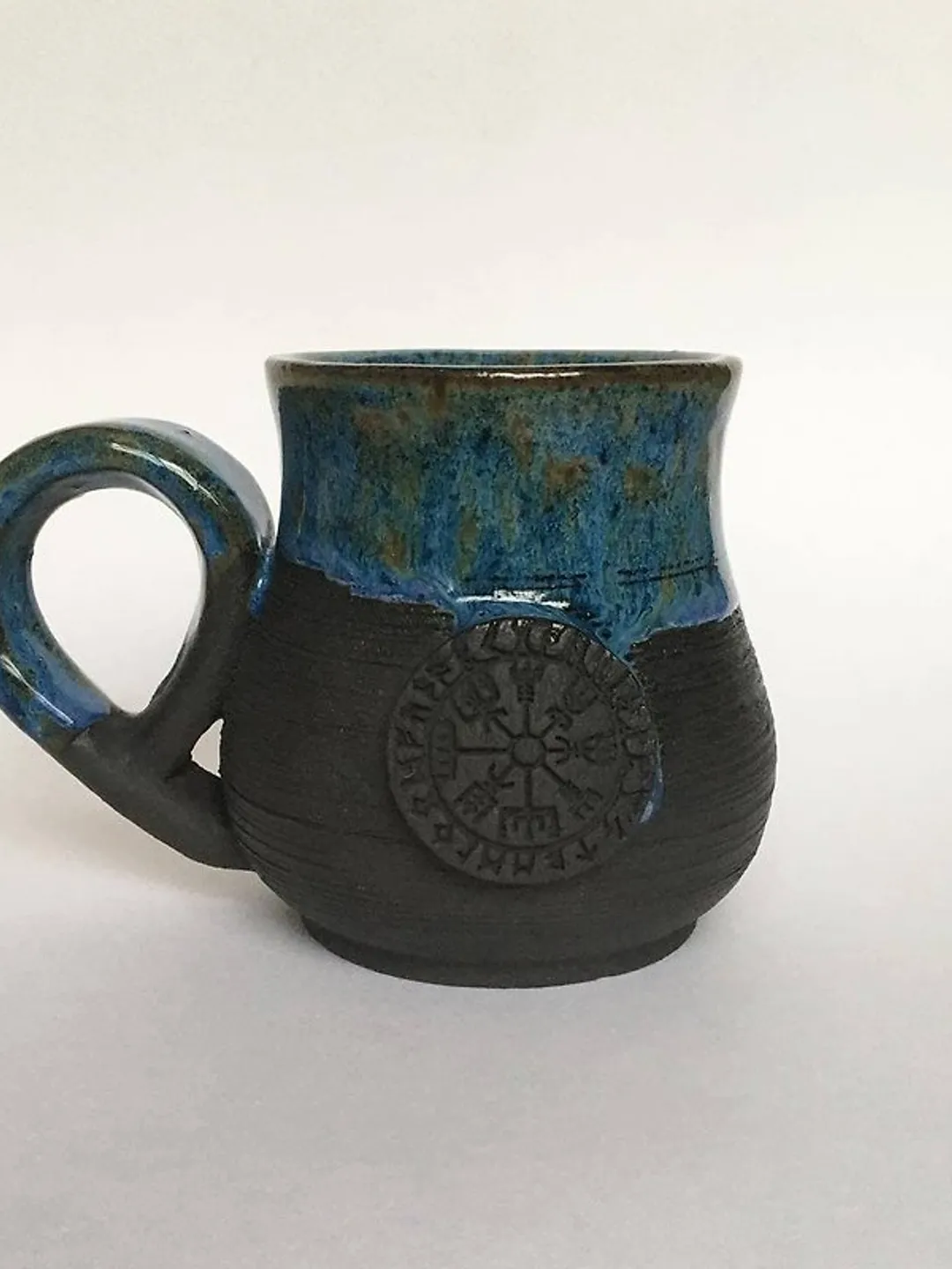 Vegvisir black and blue stoneware mug