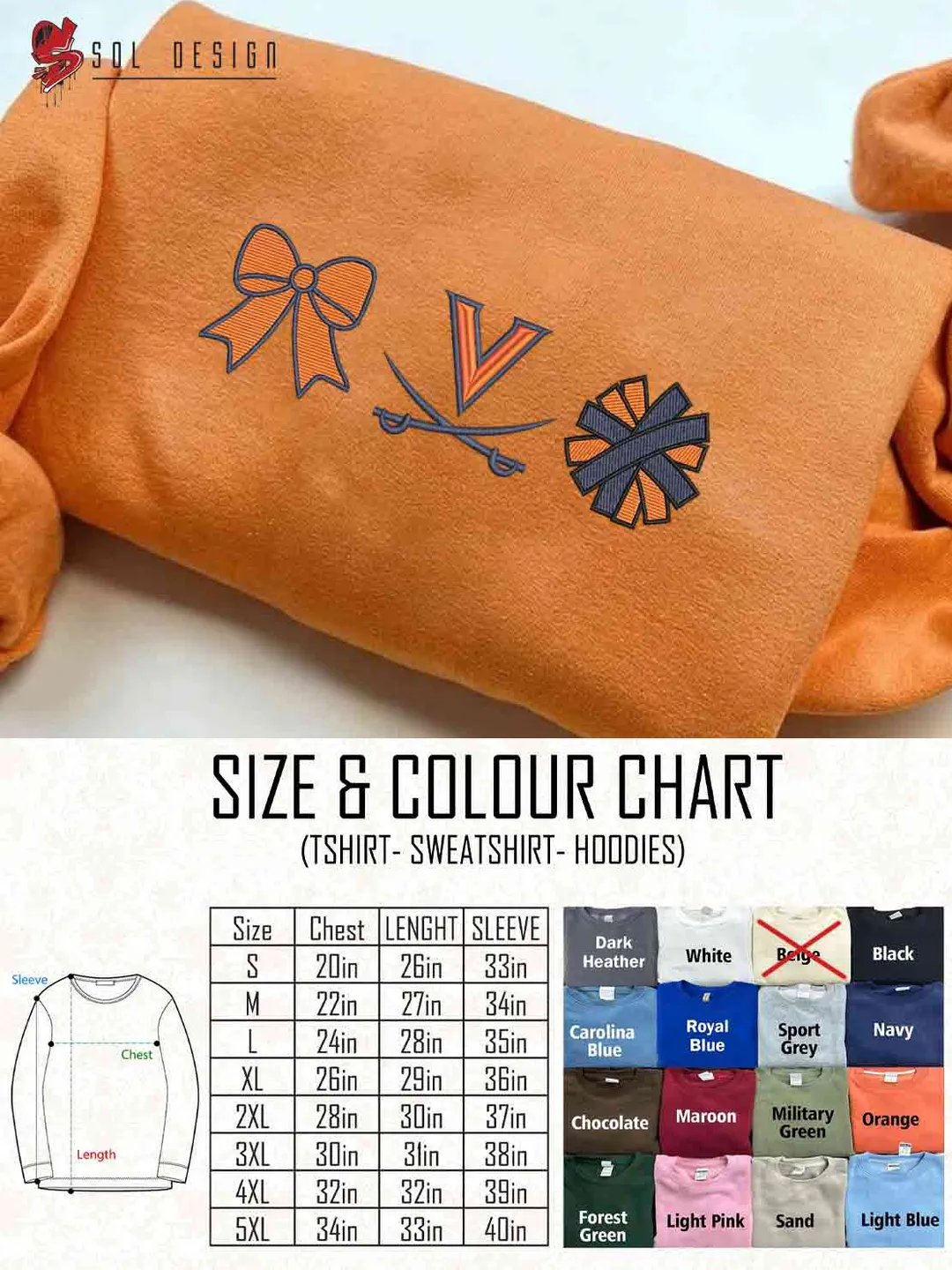 Virginia Cavalier Cheer Poms Bow Embroidered Sweatshirt, Football Embroidered Sweatshirt, Sport Game Day Cheerleader Shirt, Embroidered Hoodie, Unisex Crewneck, College Football Team Fan Gift Tee