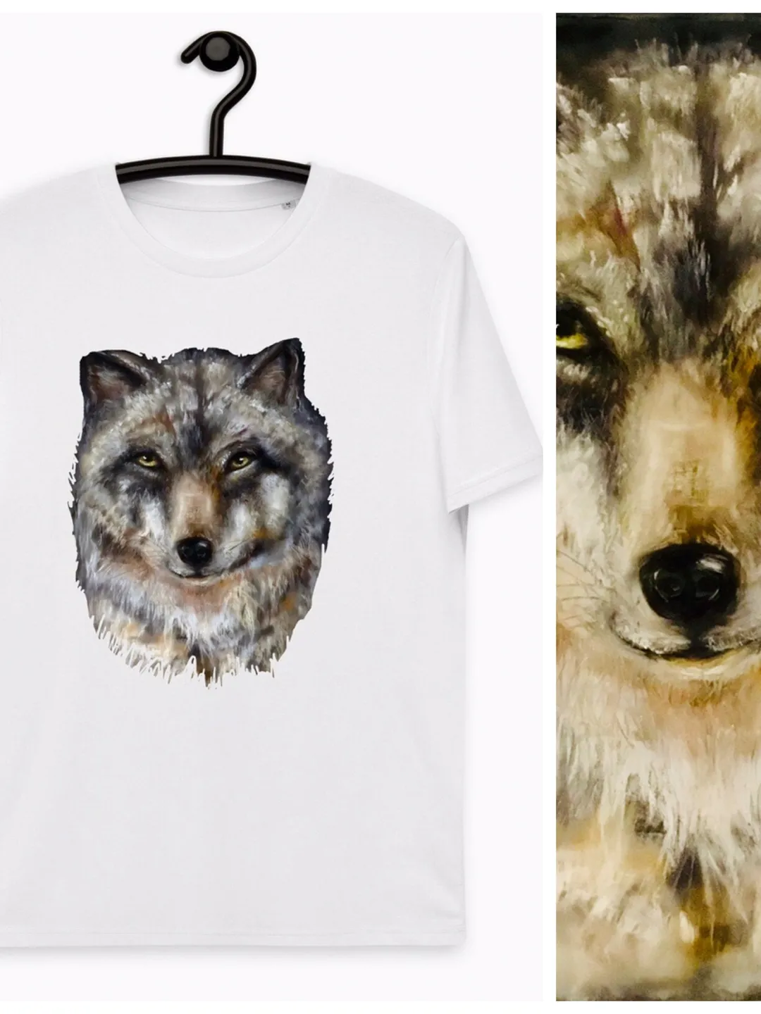 Wolf Unisex organic cotton t-shirt made with my original soft pastel painting,unique gift,animals t shirts
