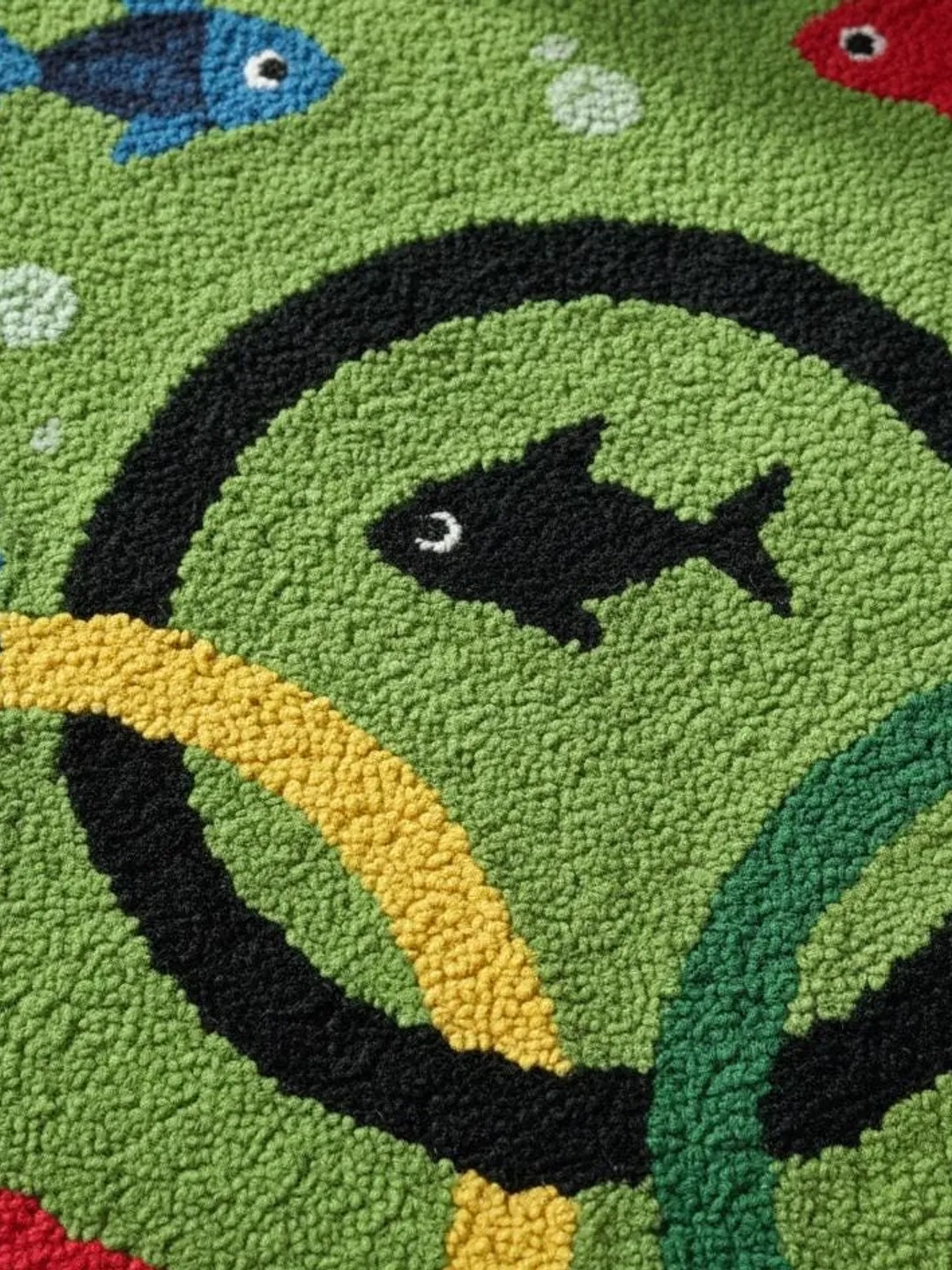 Green Moss Koi Fish Pond Round Rug for Kids Room , Living Room & Bedroom.