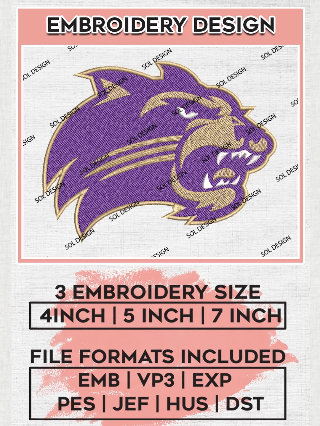 Western Carolina Catamounts Head Mascot Logo Machine Embroidery Design, NCAA Western Carolina Catamounts Embroidery Design Design files, NCAA Embroidery Designs, NCAA Machine Embroidery Designs, Digital Download